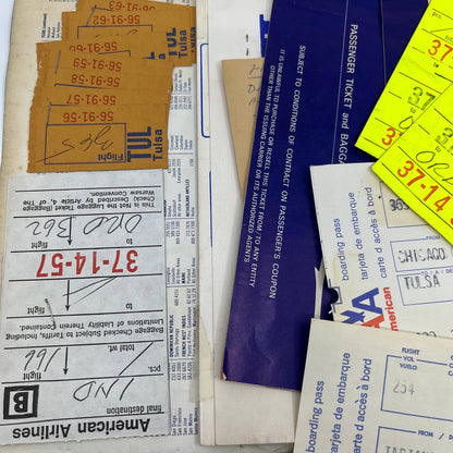 1970s American Airlines Boarding Passes Envelope/Passenger Stubs Bag Tags AC8-3