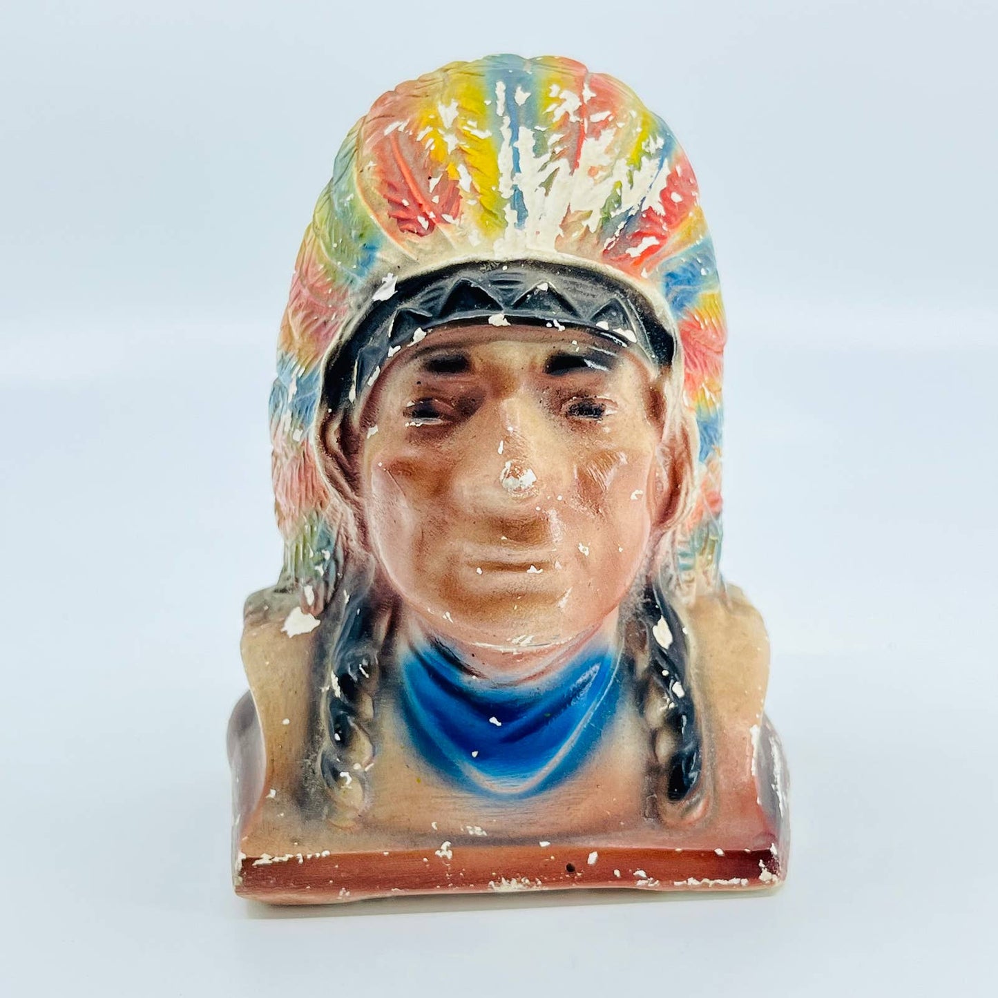 VTG CHALKWARE NATIVE AMERICAN INDIAN CHIEF BUST 5” STATUE FIGURINE HEAD TB5