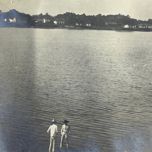 1903 Original Sepia Photograph Caballos Blancos Across Tuxpam River Mexico AC7