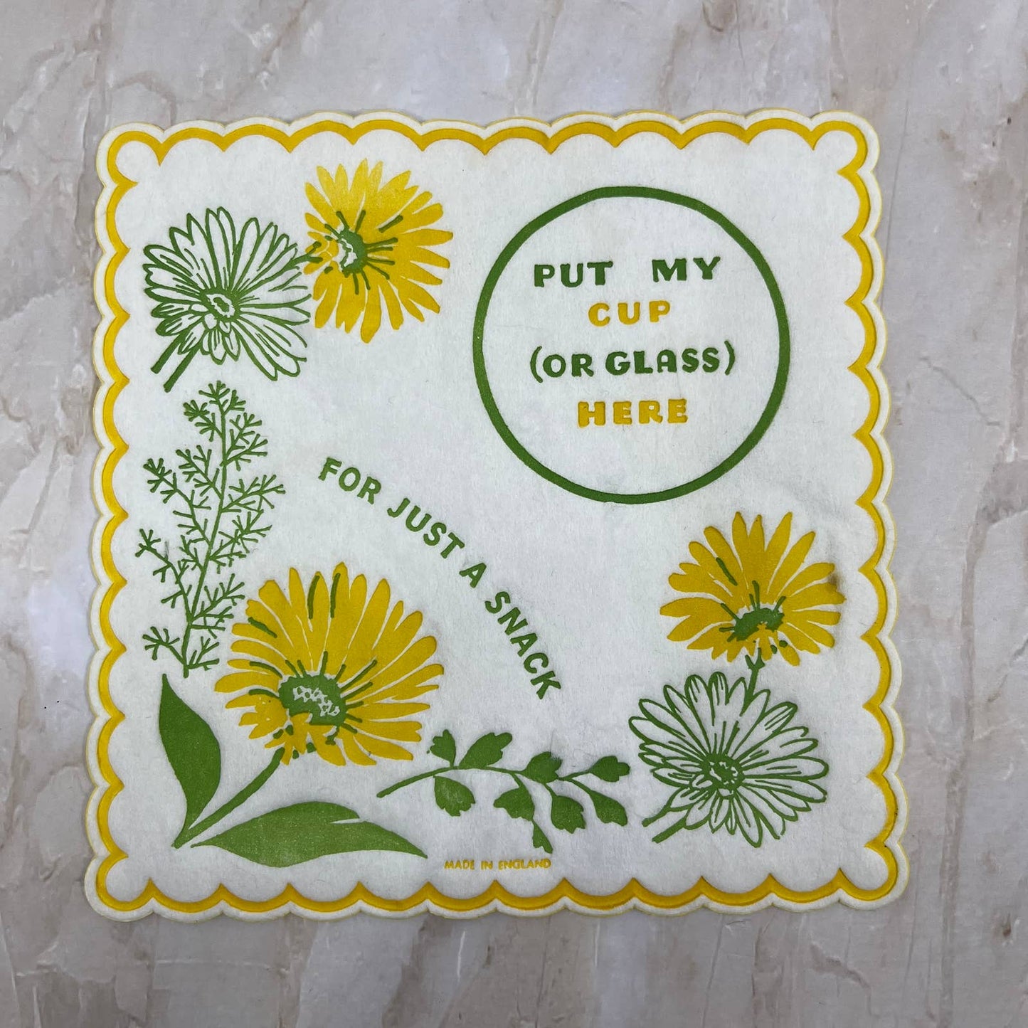 Put My Cup Here Napkin Yellow Daisies Black Eyed Susans England Set of 2 TJ1