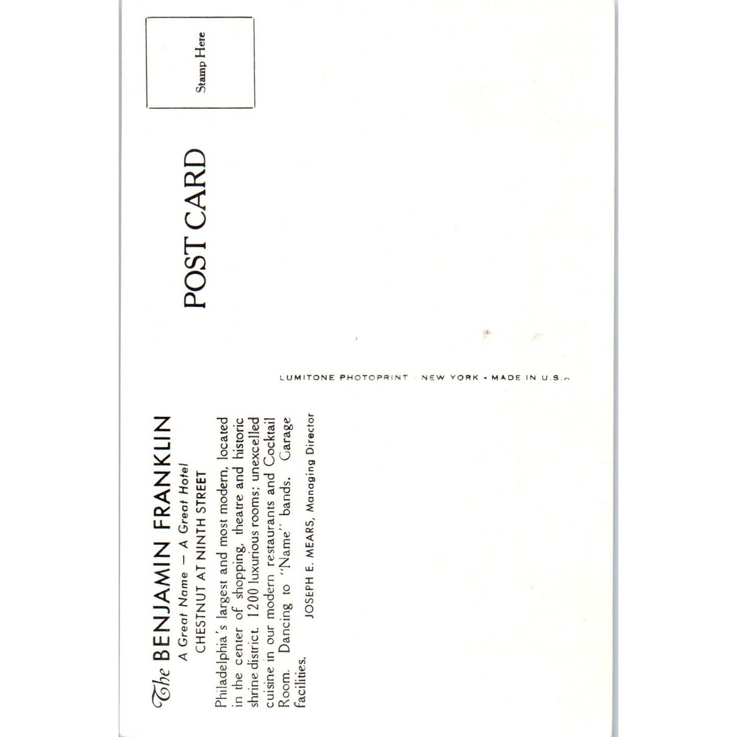 Vintage Postcard The Benjamin Franklin Building Philadelphia PA TD9-P1