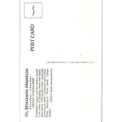 Vintage Postcard The Benjamin Franklin Building Philadelphia PA TD9-P1