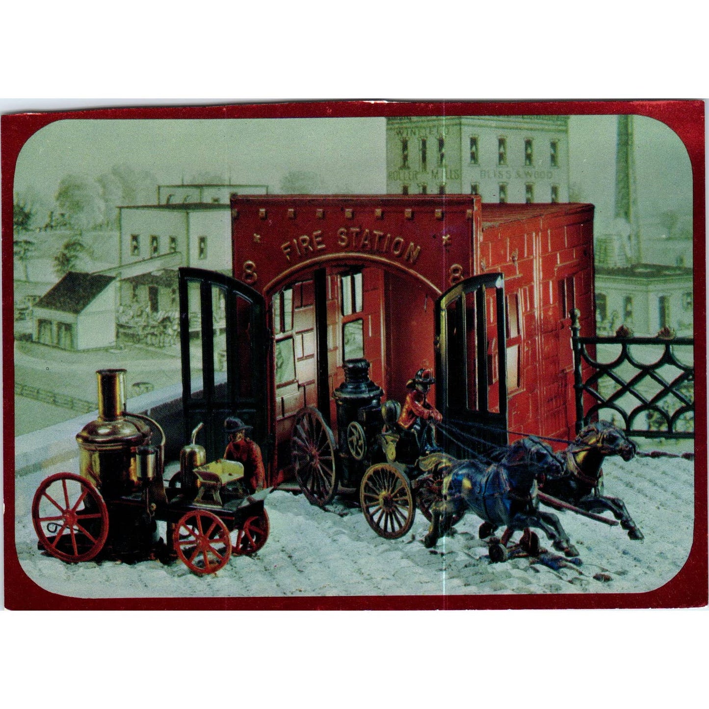 1969 Hallmark Fire Station Mechanical Toys Continental Original Postcard TK1-P18