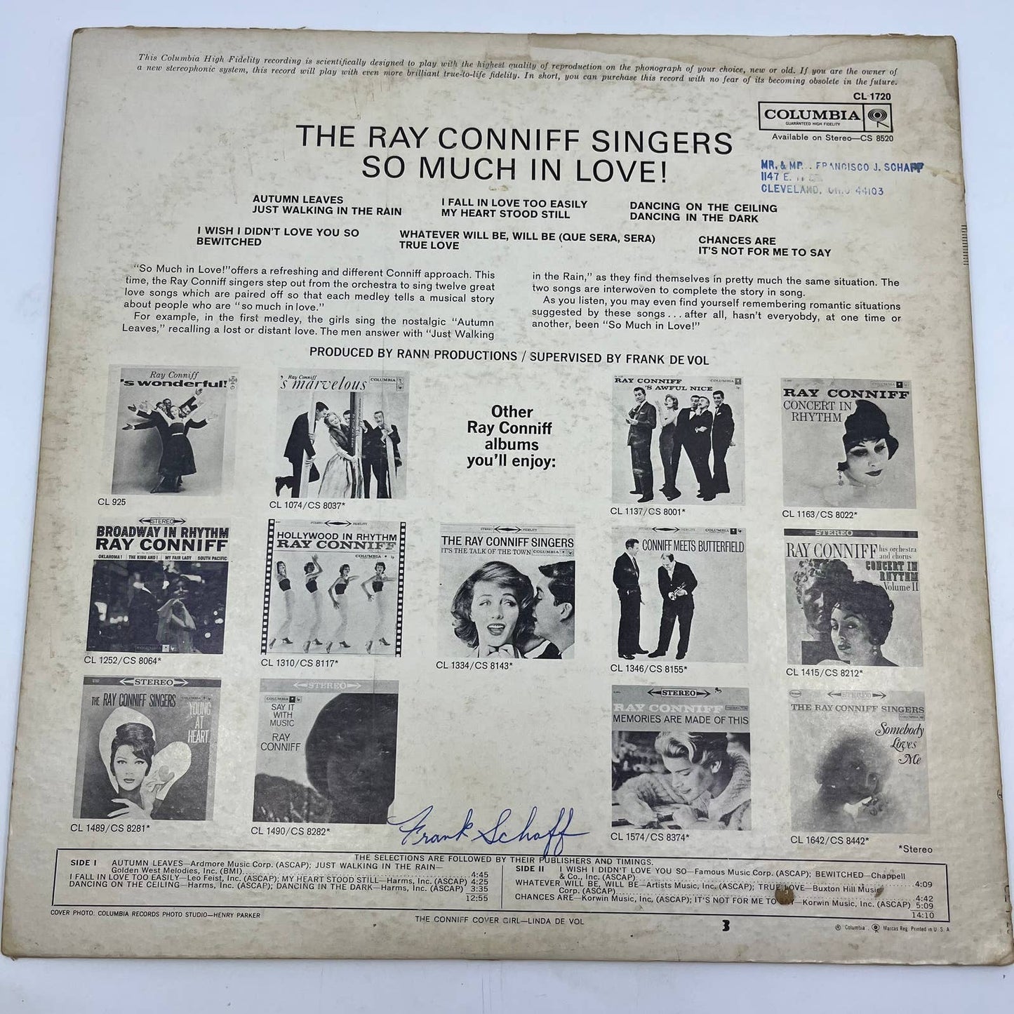 The Ray Conniff Singers So Much in Love Vinyl Record Signed Authenticated TH3