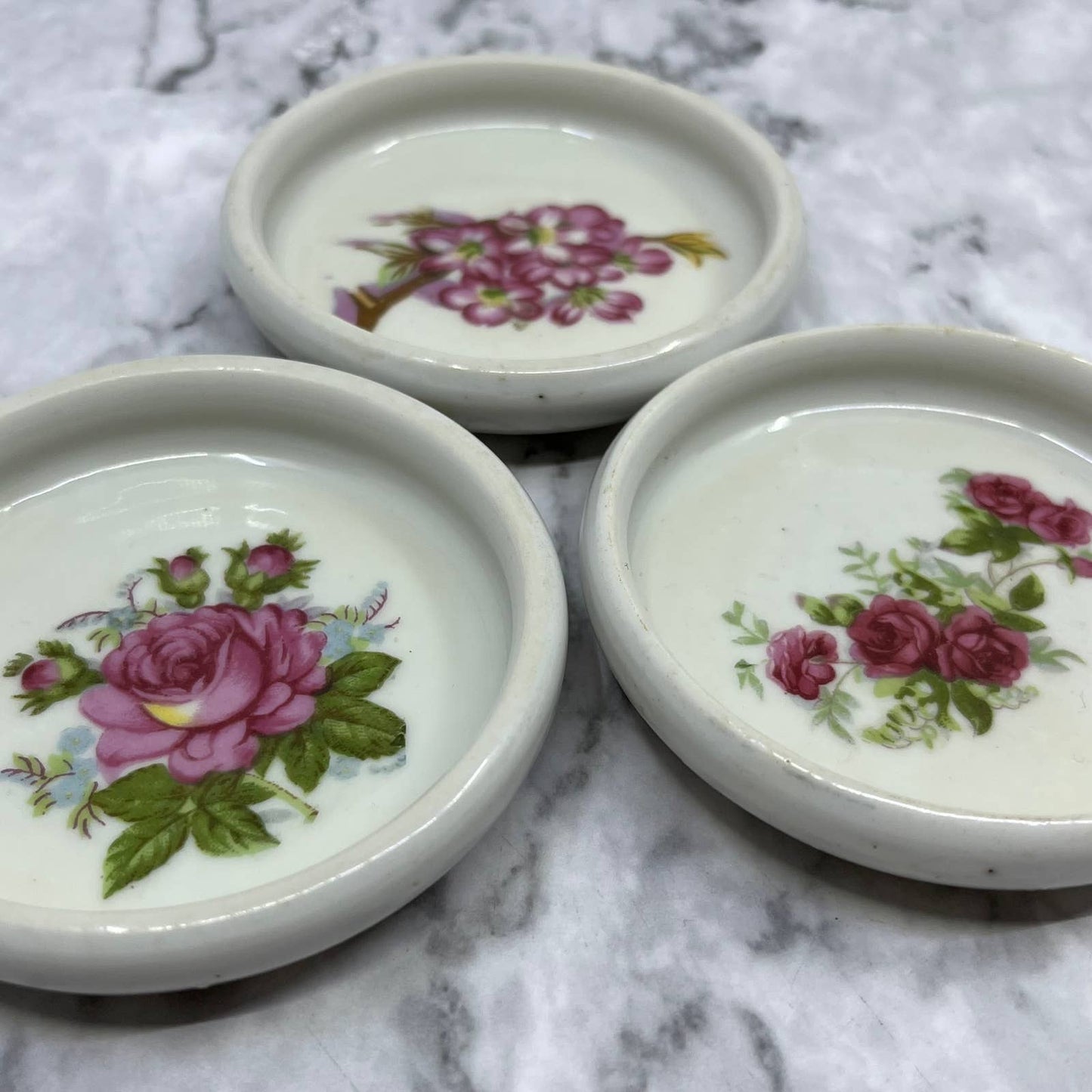 Vintage Floral Mini Butter Pat Plate Tea Doll Party 3” Japan Set of 3 TJ5
