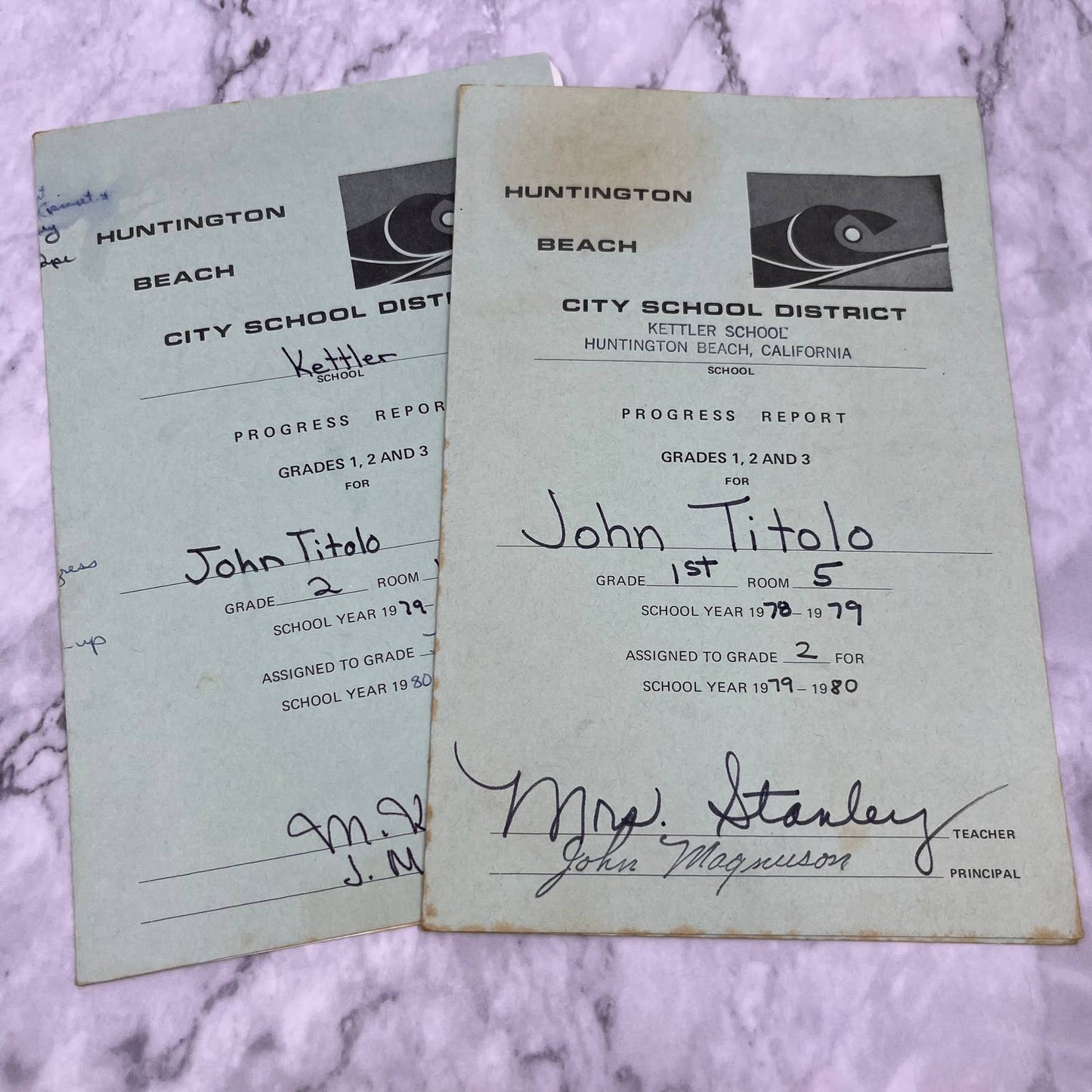 1978-80 Report Card Lot John Titolo Kettler School Huntington Beach CA EA4