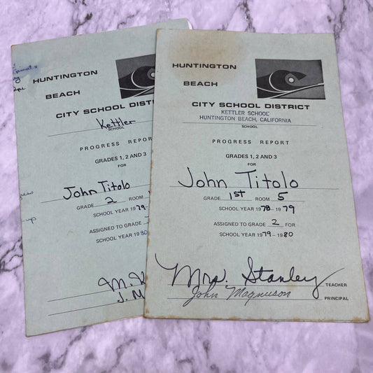 1978-80 Report Card Lot John Titolo Kettler School Huntington Beach CA EA4