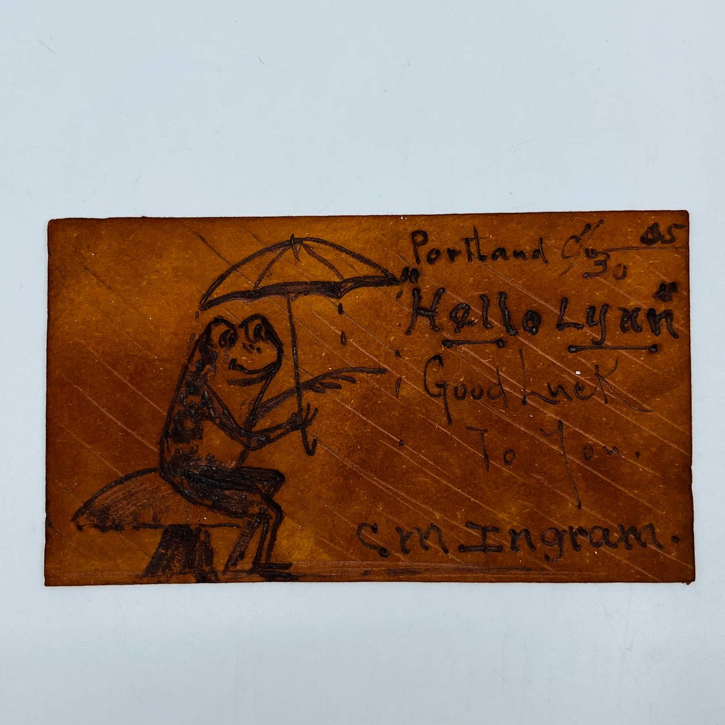 1905 Antique Leather Post Card Hand Tooled Anthropomorphic Frog Portland OR PA7