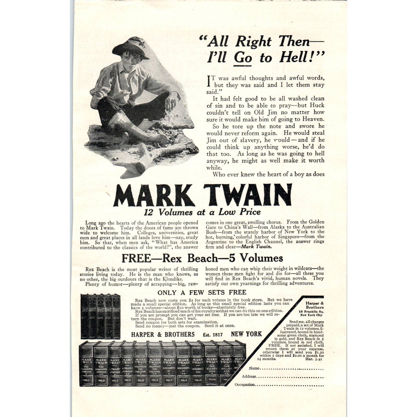 Mark Twain 12 Volume Book Set Harper Brothers - 1921 Original Ad TJ7-L