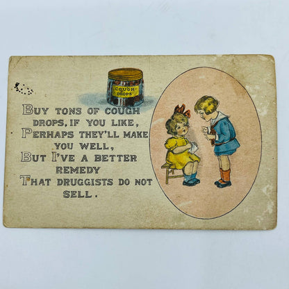 1910s Post Card Romance Illustrated Victorian Boy & Girl Cough Drop Poem PA6