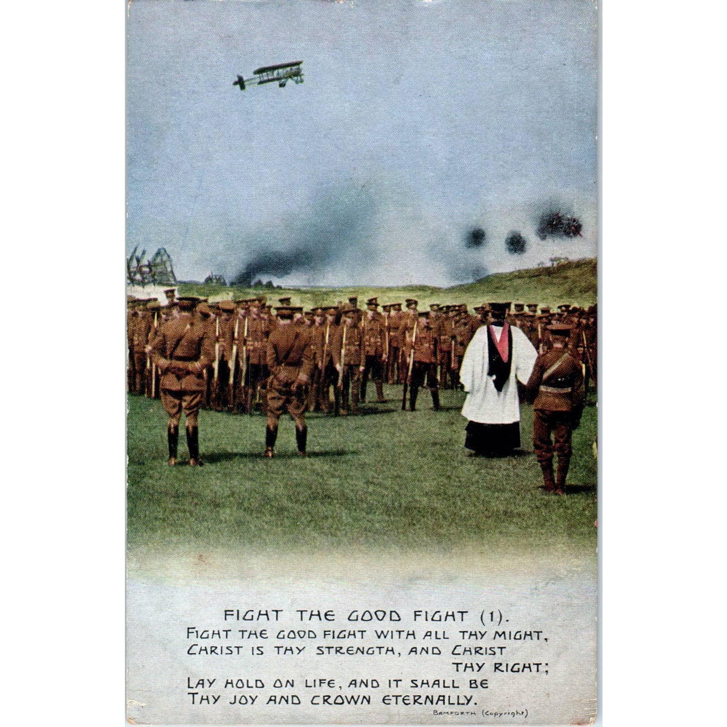 WWI Bamforth Battle Hymn Fight the Good Fight - Original Postcard TJ7-RP1