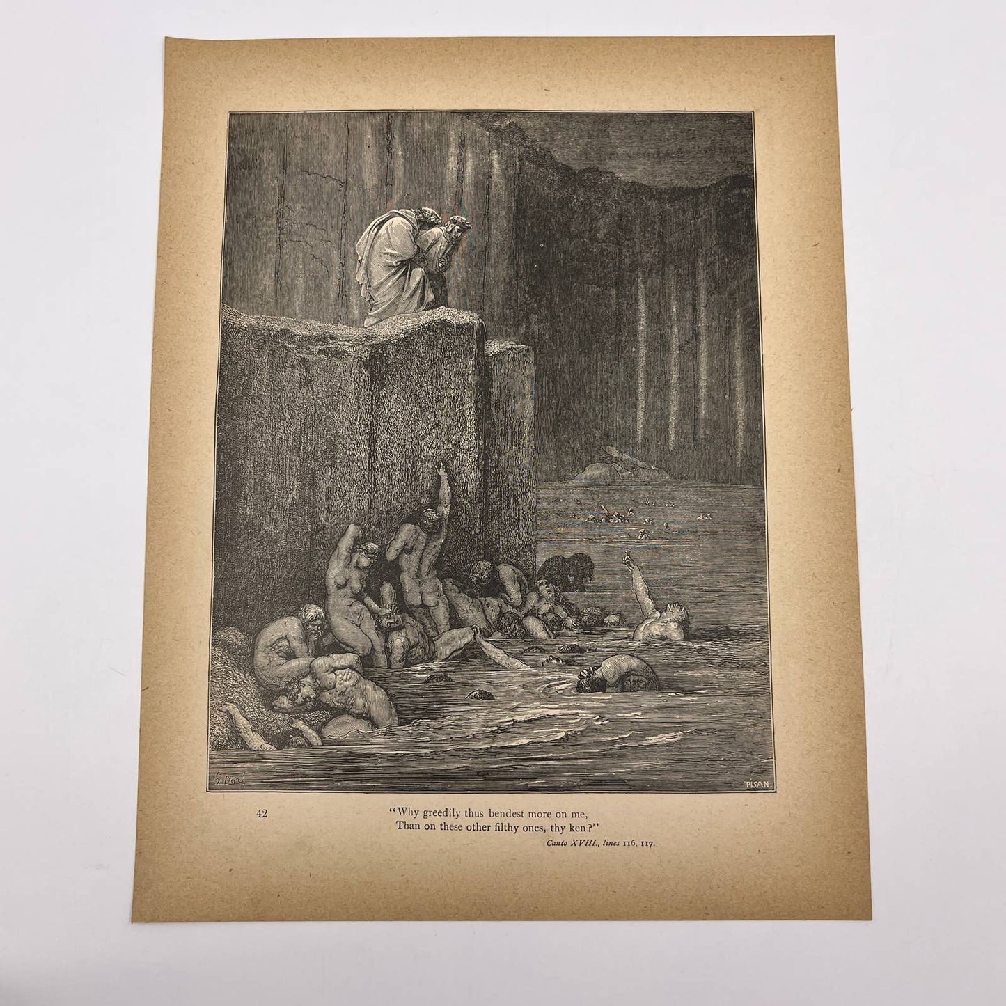 Original 1880s Gustave Dore Engraving Divine Comedy Punishment of Flatterers FL4