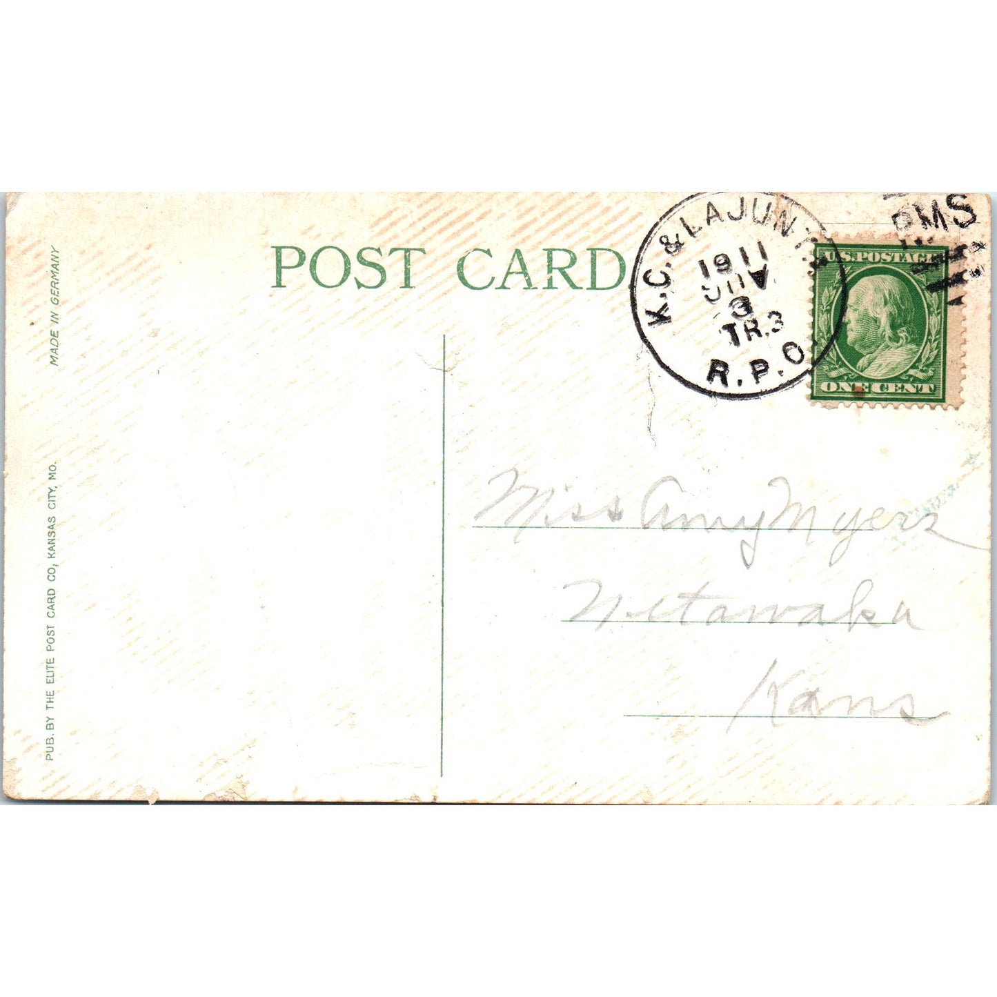 Kansas State Capitol Building 1911 Original Postcard P3-3