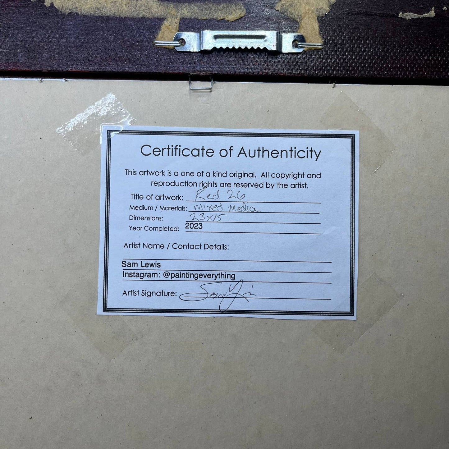 Original Framed Mixed Media Abstract Art Painting 23x15 “RED 26” With COA