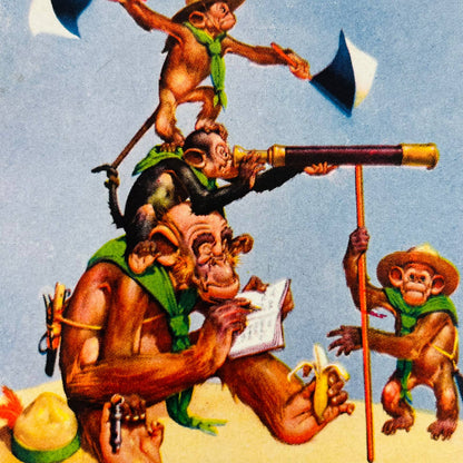 1940s WWII INK BLOTTER Brown & Bigelow Monkey Soldiers Shooting Rifle EA3