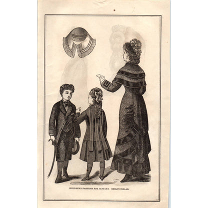 1878 2 Sided Victorian Fashion Cloth Cloak Head-Dress Child's Collar SF2