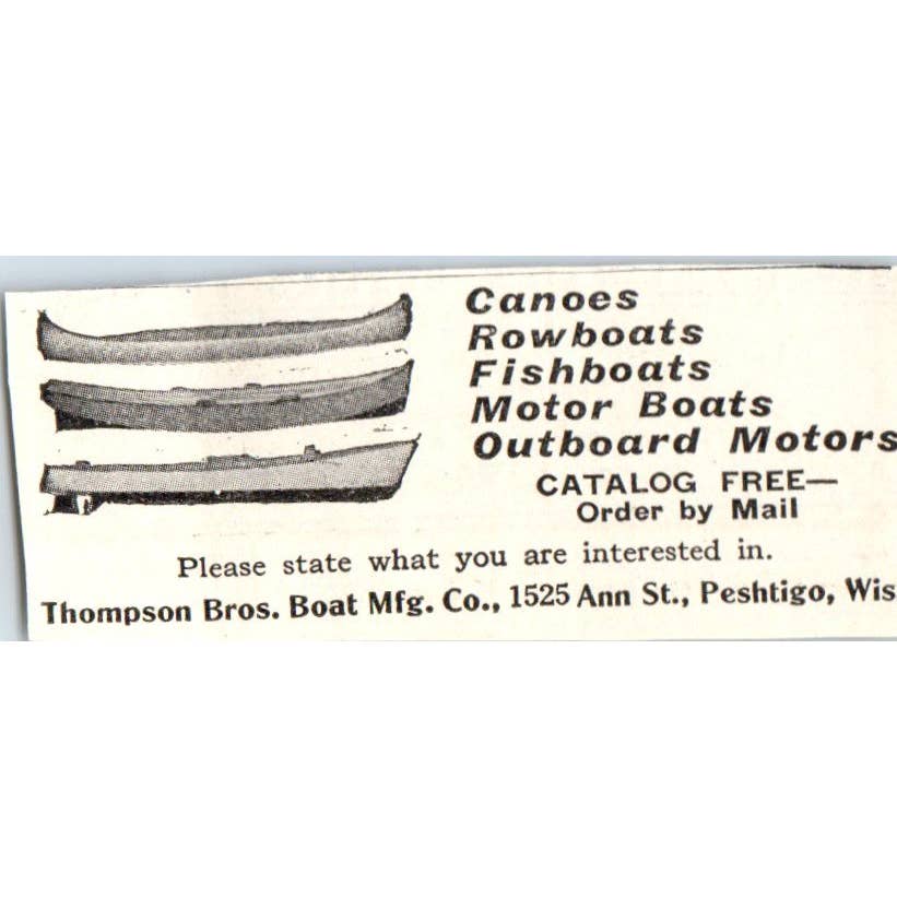 c1920 Harper's Magazine Ad - Thompson Bros. Boat Mfg. Co. Peshtigo WI EA3-1
