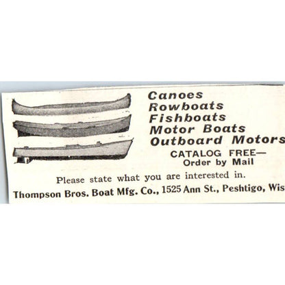 c1920 Harper's Magazine Ad - Thompson Bros. Boat Mfg. Co. Peshtigo WI EA3-1