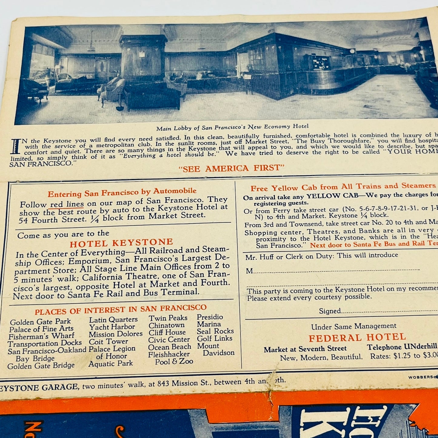 1939 SAN FRANCISCO HOTEL KEYSTONE MAP PAMPHLET WORLD’S FAIR GOLDEN GATE A1
