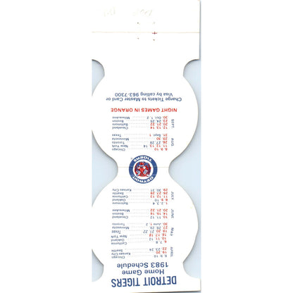 1983 Detroit Tigers Baseball MLB Schedule Matchbook Cover SA6-M4