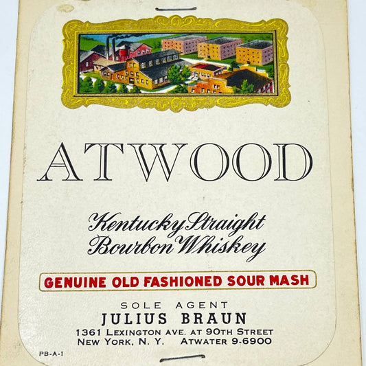 Atwood Kentucky Bourbon Whiskey Label Julius Braun Lexington Ave. New York NY