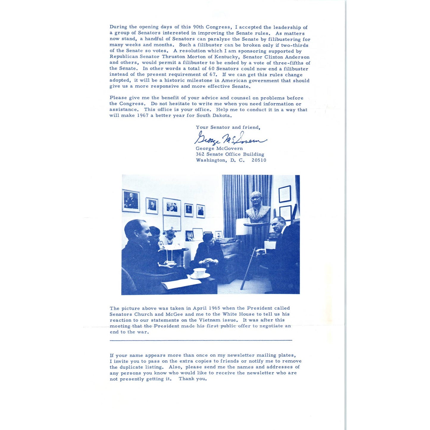 Senator George McGovern Reports Newsletter Jan 1967 Original TK1-P7