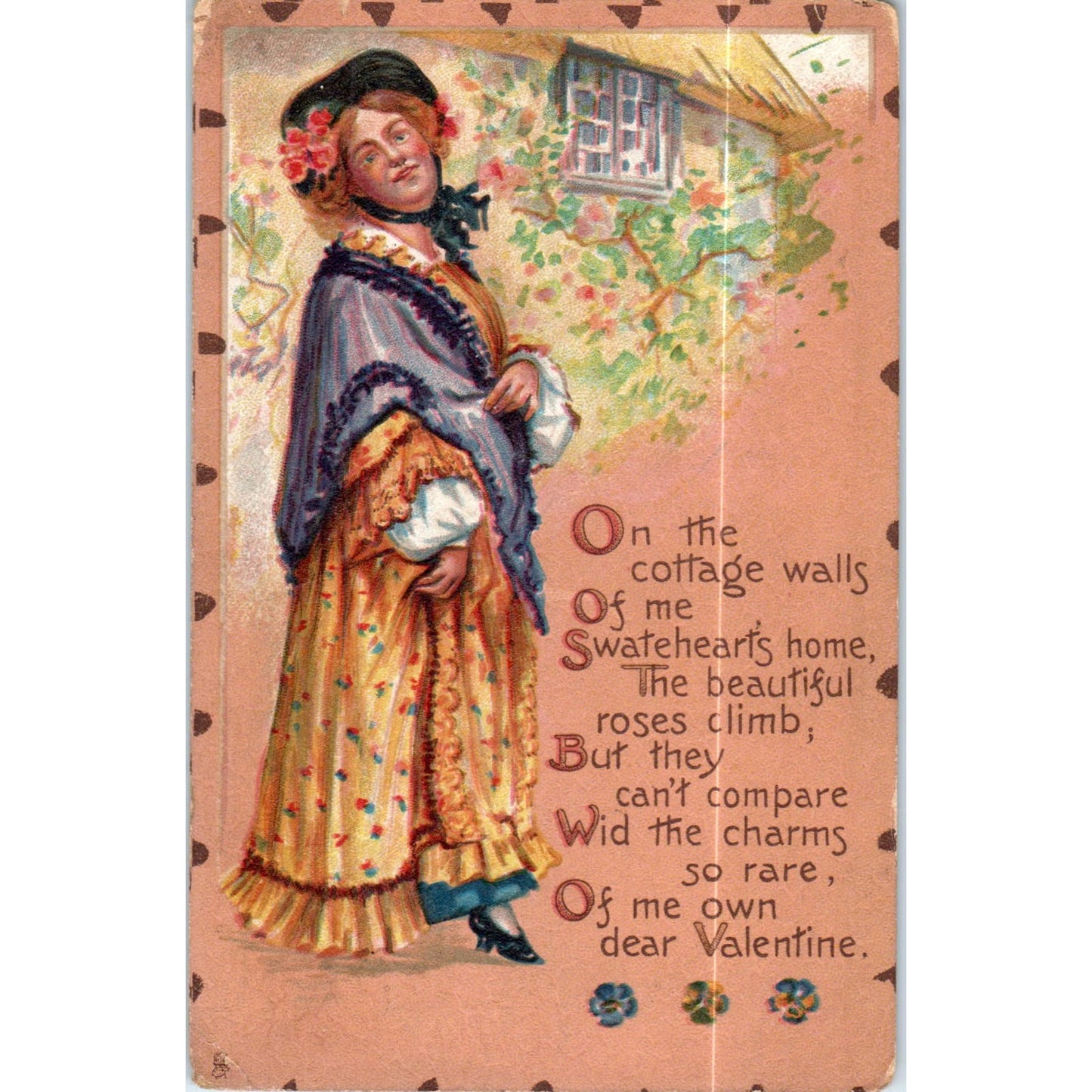 Valentine's Poem Leatherette Raphael Tuck Original Postcard P2-8