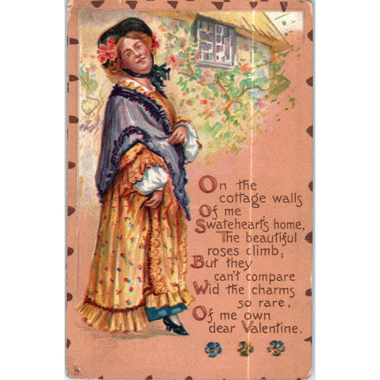 Valentine's Poem Leatherette Raphael Tuck Original Postcard P2-8