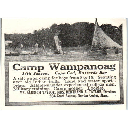 c1920 Harper's Ad - Camp Wampanoag Cape Cod Buzzards Bay Aldrich Taylor EA3-1