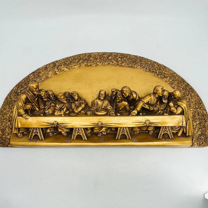 Large Chalkware Gold Tone Last Supper Relief Wall Hanging 9 x 17” TC3