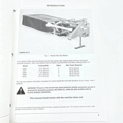 Original 1997 New Idea Operator's Manual 5400 Series Disc Mowers 987015E TB9