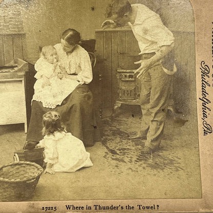 1890s Stereoview Card Victorian Mother Giving Baby a Bath TJ3