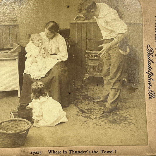 1890s Stereoview Card Victorian Mother Giving Baby a Bath H3-2