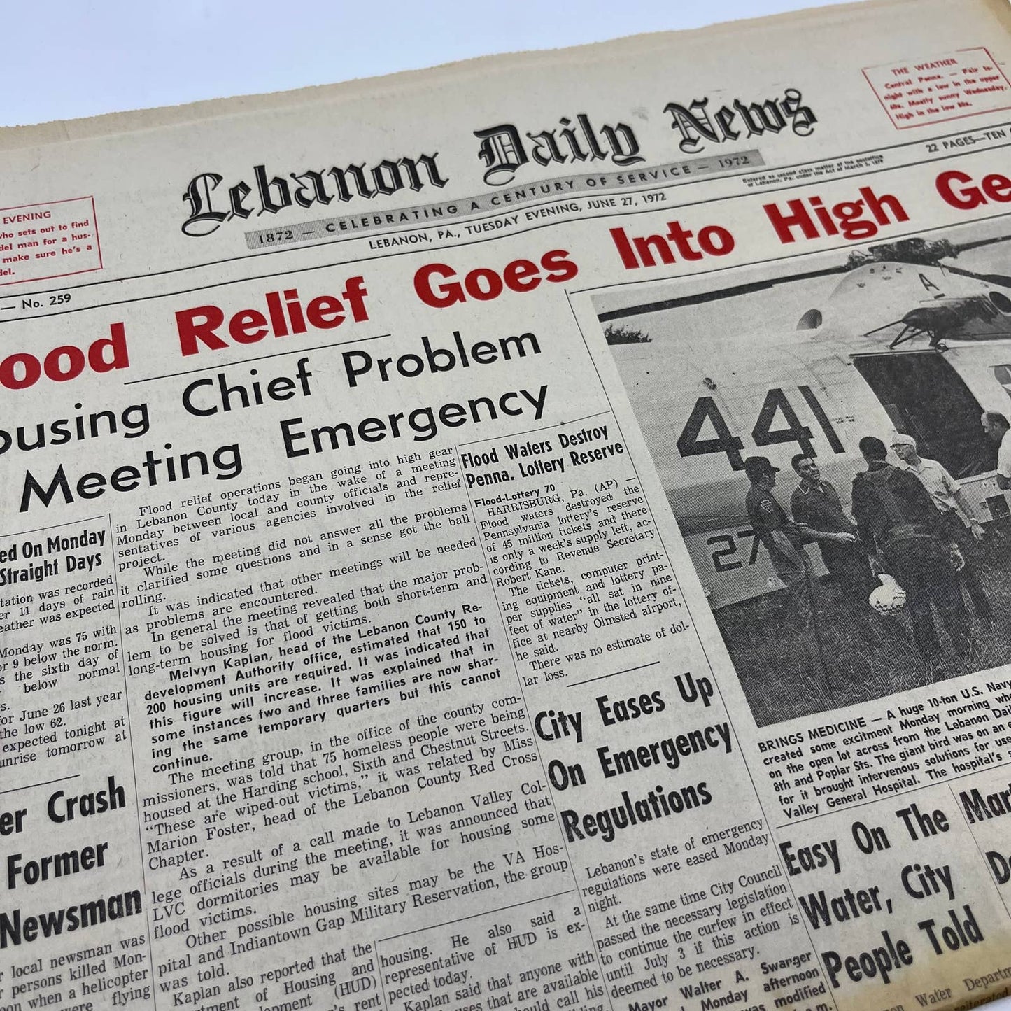 1972 June 27 Lebanon Daily News Hurricane Agnes Relief Effort in High Gear TH6