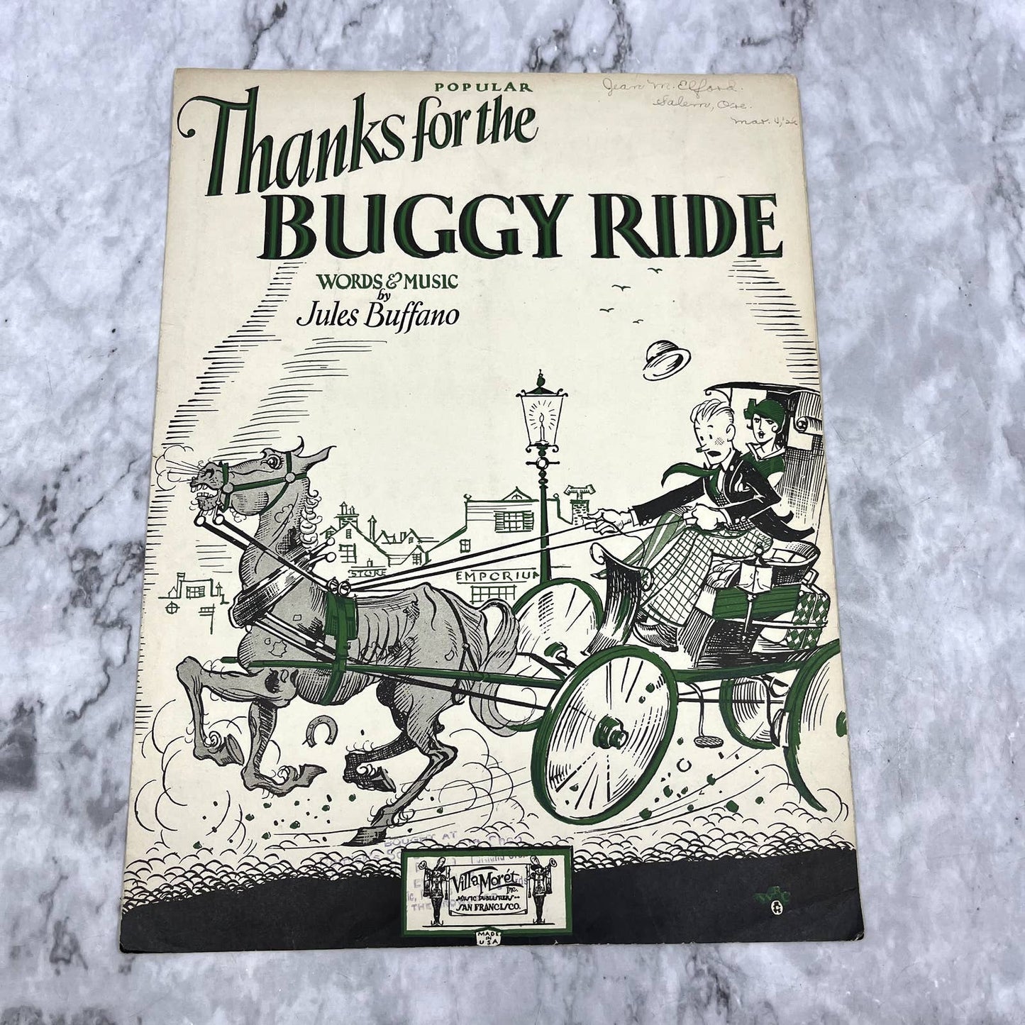 Thanks for the Buggy Ride Jules Buffano 1925 Sheet Music TK2-SM2