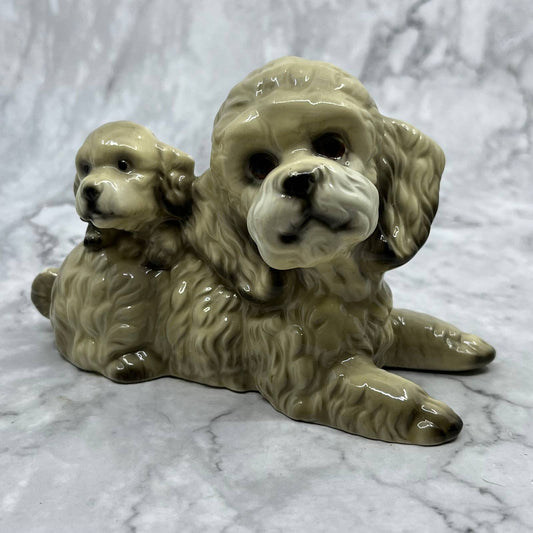 Vintage UOGC White Gray Poodle Dog & Puppy Figurine Porcelain Japan 3.5x5.5 TI9
