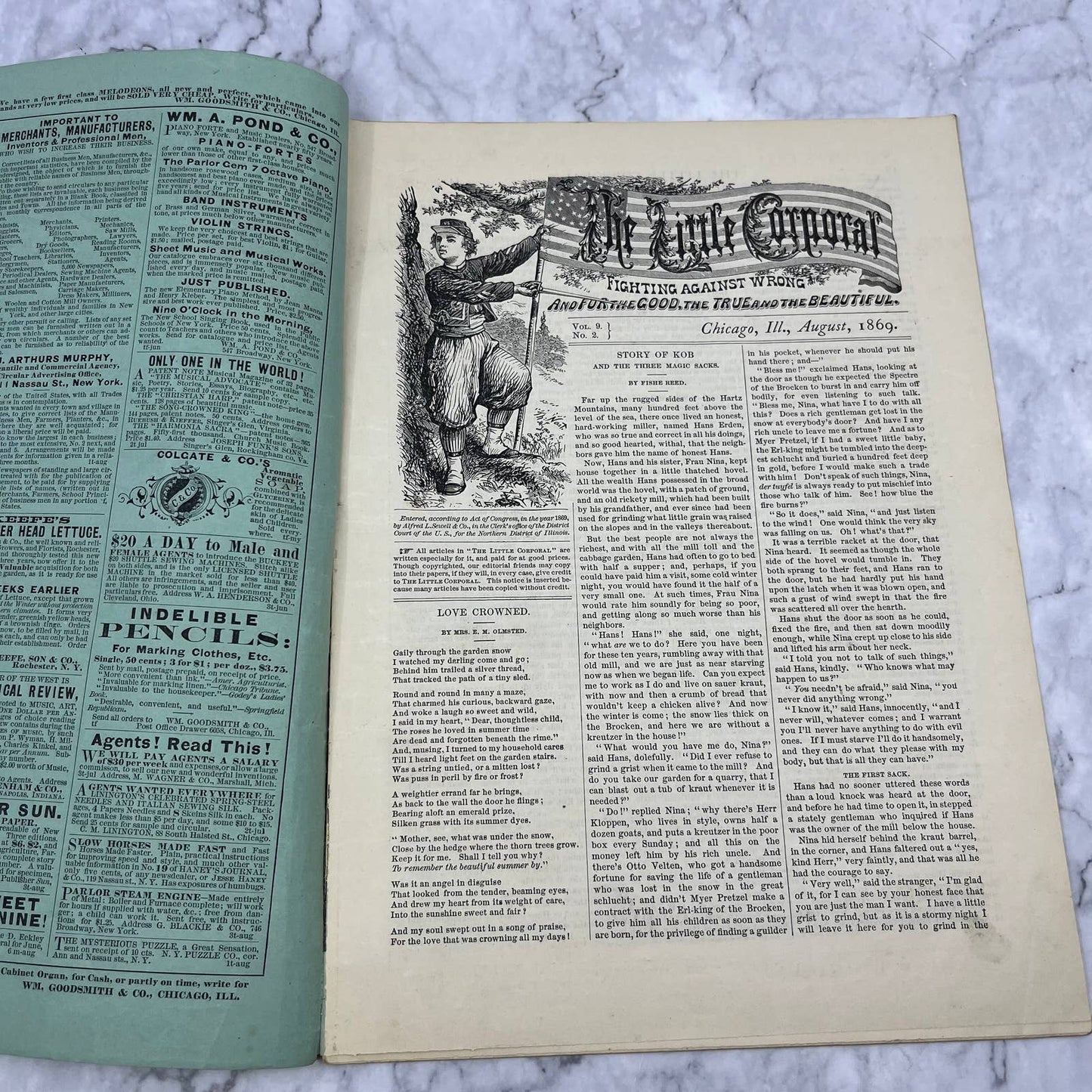 1869 Aug - The Little Corporal Original Magazine For Boys And Girls TB5