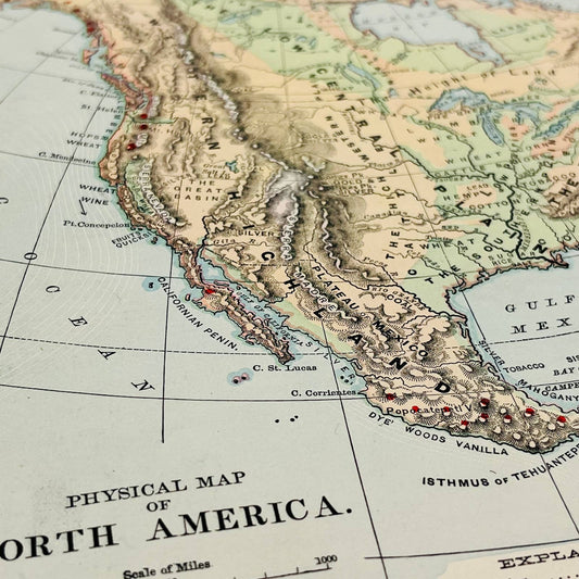 1896 Harper’s Physical Map of NORTH AMERICA Color Engraved 9x12” FL1