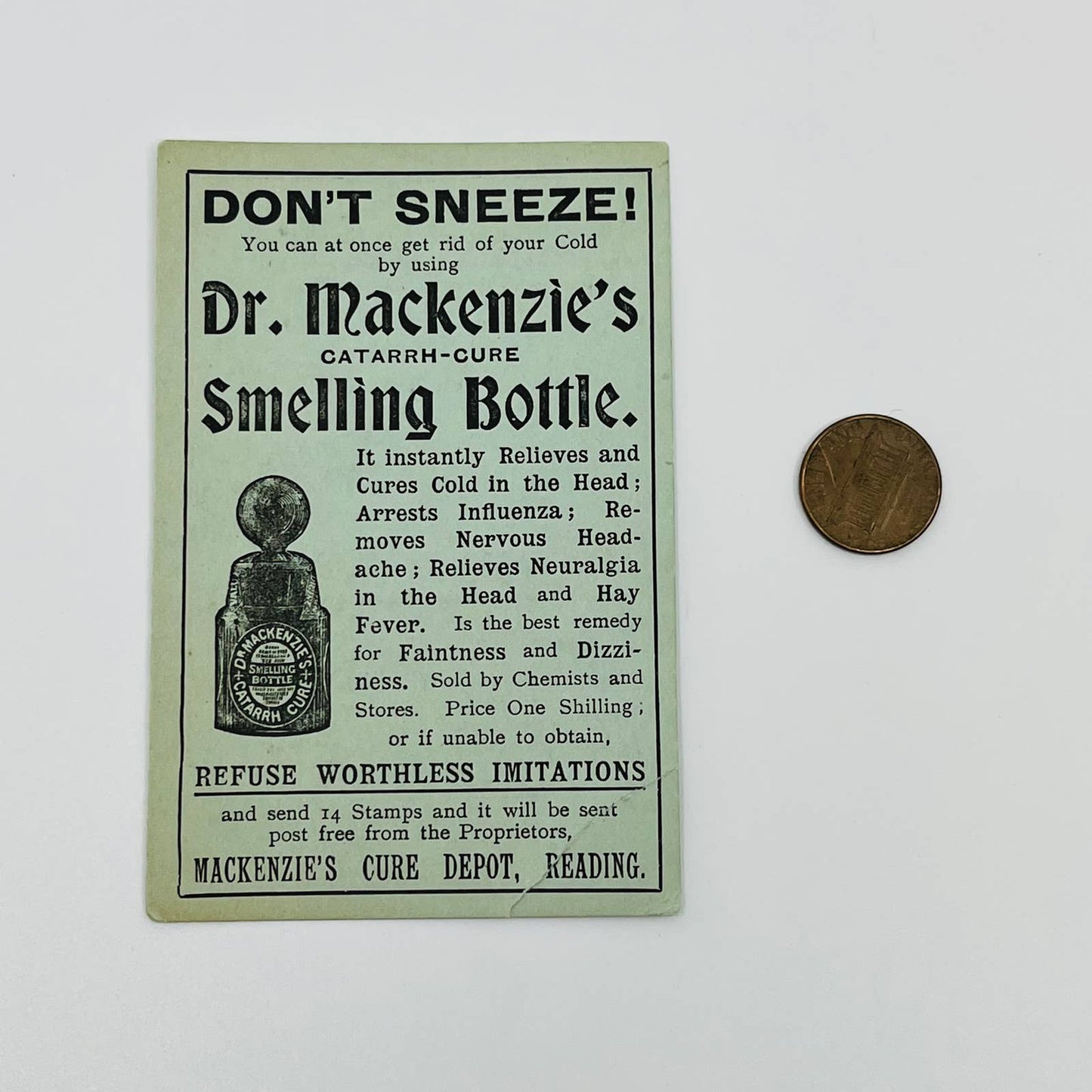 Dr. Mackenzie’s Catarrh Cure Smelling Bottle Trade Card Quack Medicine SC1