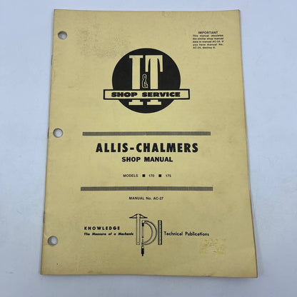 1974 Allis Chalmers Models 170 & 175 Shop Service Manual AC-27 TH8