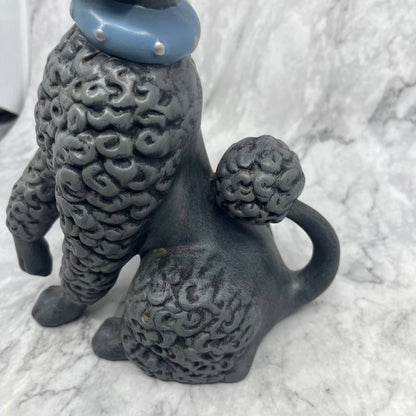1960s ATLANTIC MOLD Ceramic Gray POODLE Statue Brown Eyes Blue Collar 10.5" TI8