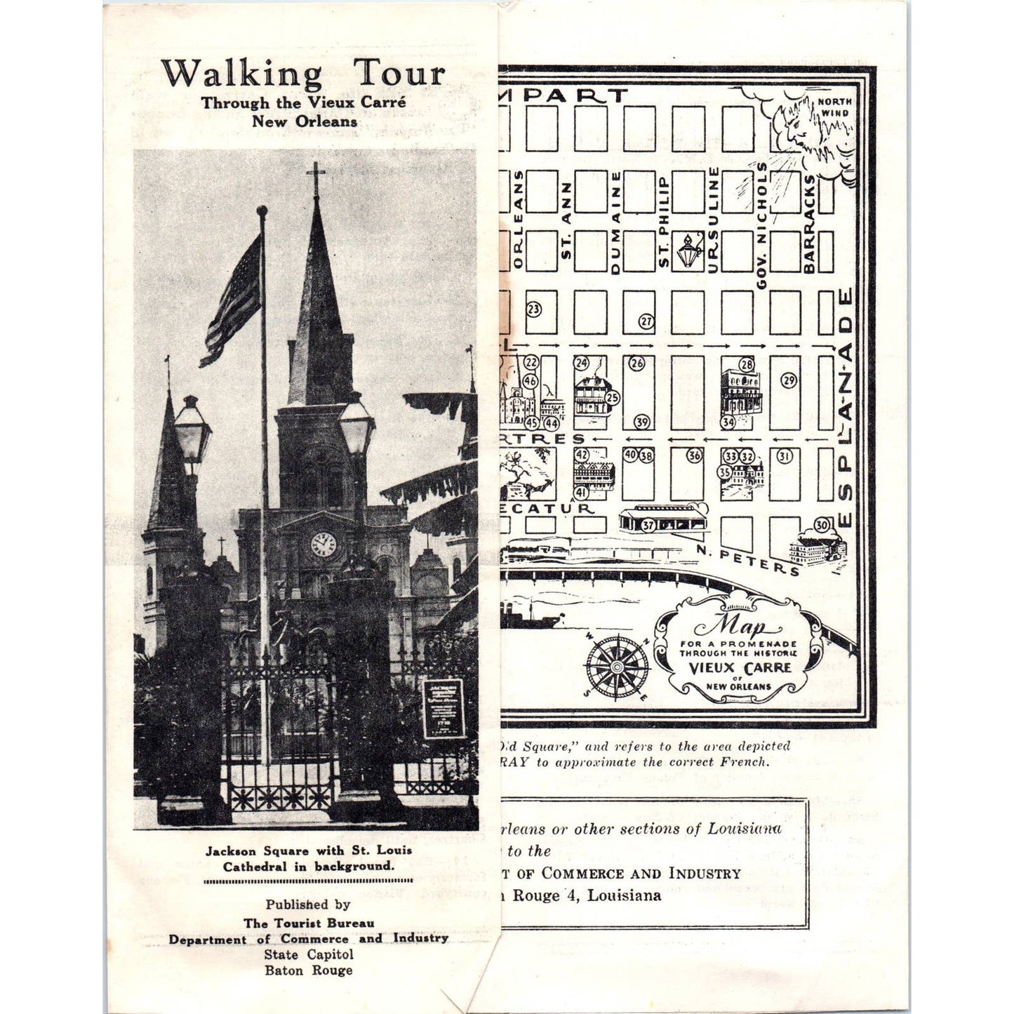 1950s Walking Tour Through Vieux Carre New Orleans Map & Travel Brochure SE3-4