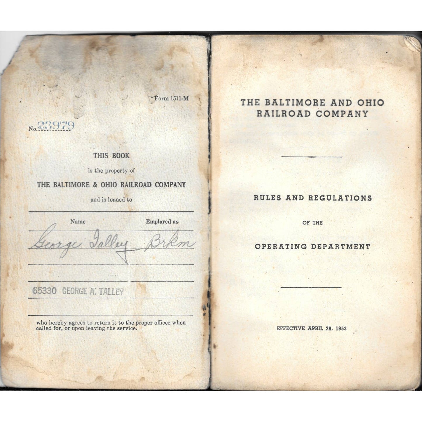 1953 The Baltimore and Ohio B&O Railroad Rules and Regulations Book TJ7