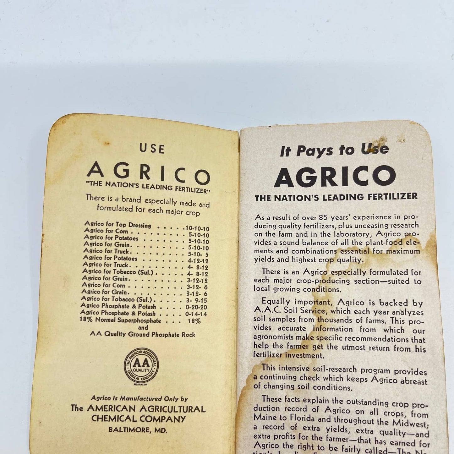 1955 Advertising Memo Book Agrico Farming Fertilizer Baltimore MD TE1