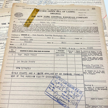 1953 The New York Central Railroad Co RR Original Bill of Lading Lot of 10 AB1-2