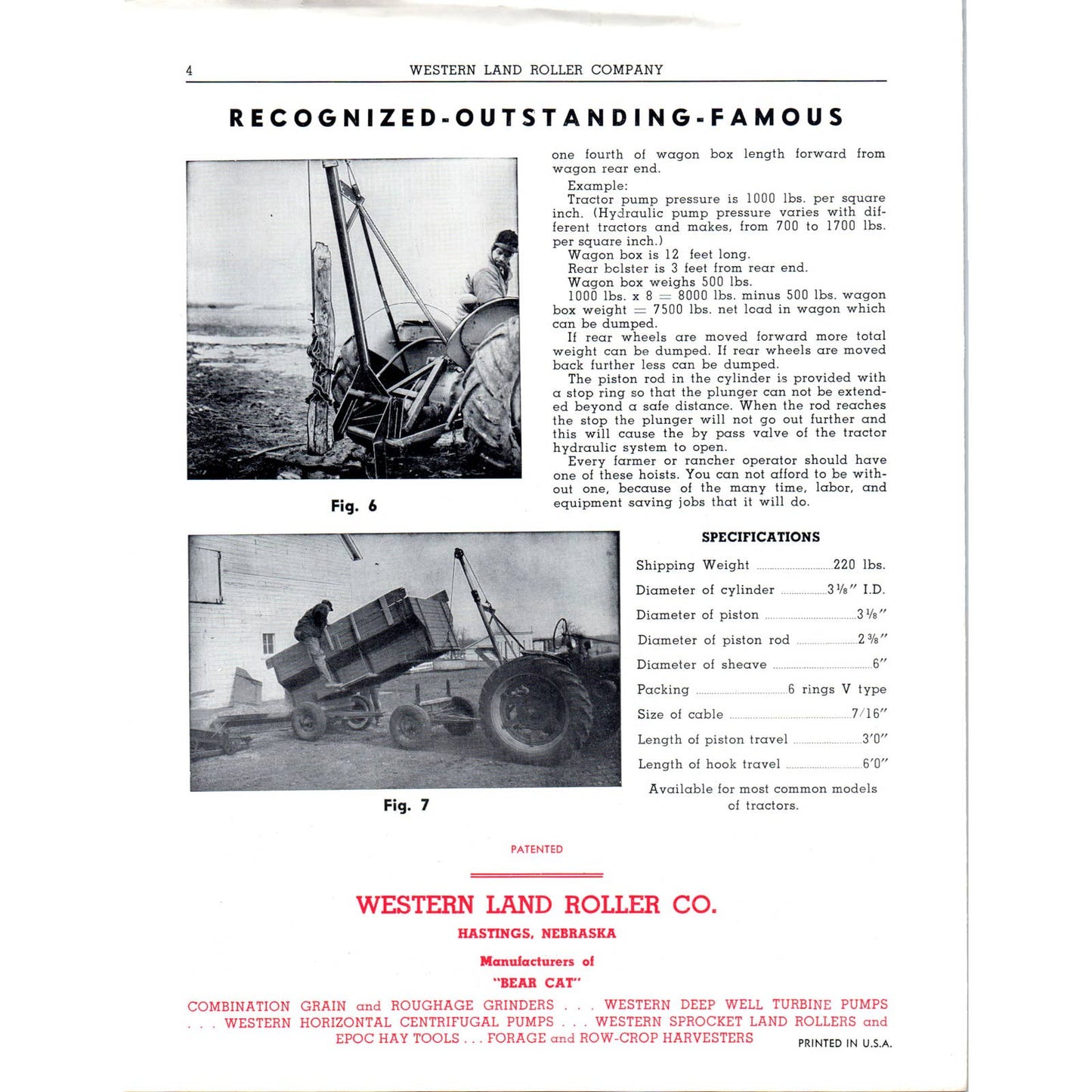 1955 Advertising Brochure Western BearCat Tractor Mounted Utility Hoist AD4