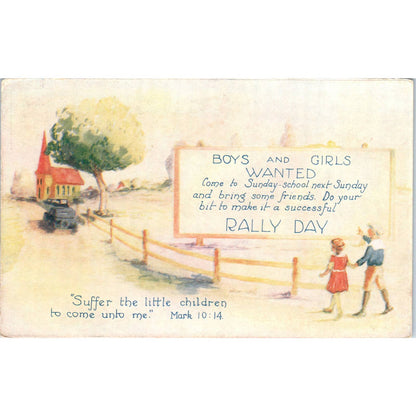 Sunday School Rally Day Mark 10:14 - Original Postcard TJ9-P1