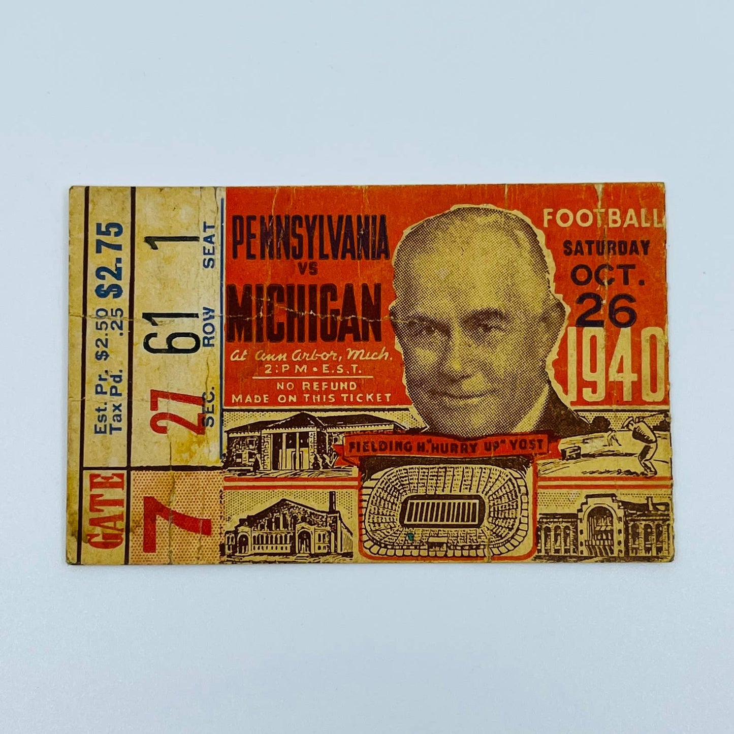 1940 Pennsylvania vs Michigan College Football Ticket Stub AA2