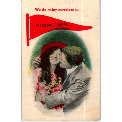 1921 Fitchburg Mass Victorian Couple Romance Original Postcard TK1-P19