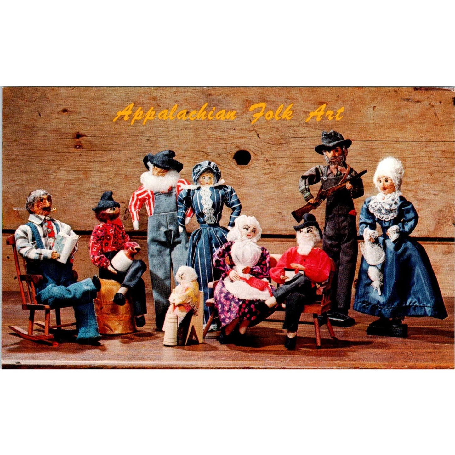 Appalachian Folk Art Hickory Nut Corn Cob Head Doll Collection Postcard PB7